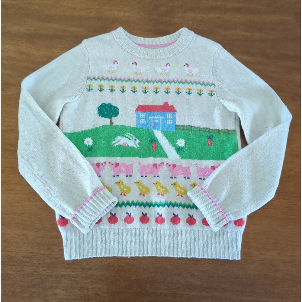 Mini Boden Girls Farm Animals Fair Isle Jumper/ knit Sweater  size 8/9 GUC - Picture 3 of 10